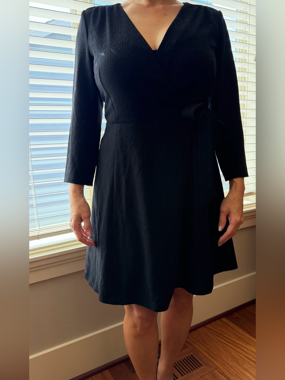 Sezane Black V-Neck Wrap Dress with Waist Tie